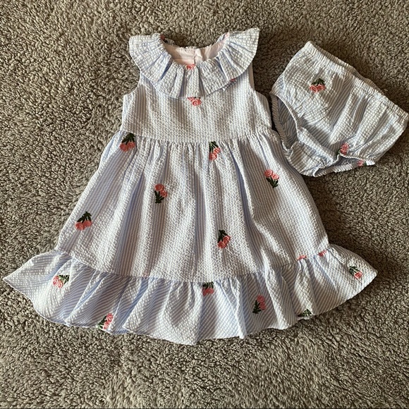 Bonnie Baby Other - Toddler Summer Dress Size 24 Months Blue Floral Ruffles Sleeveless Bonnie Baby